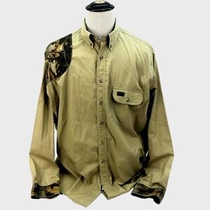 Whitewater Outdoors Mens XL Shooting Shirt Camo Trim Khaki Long Sleeve‎